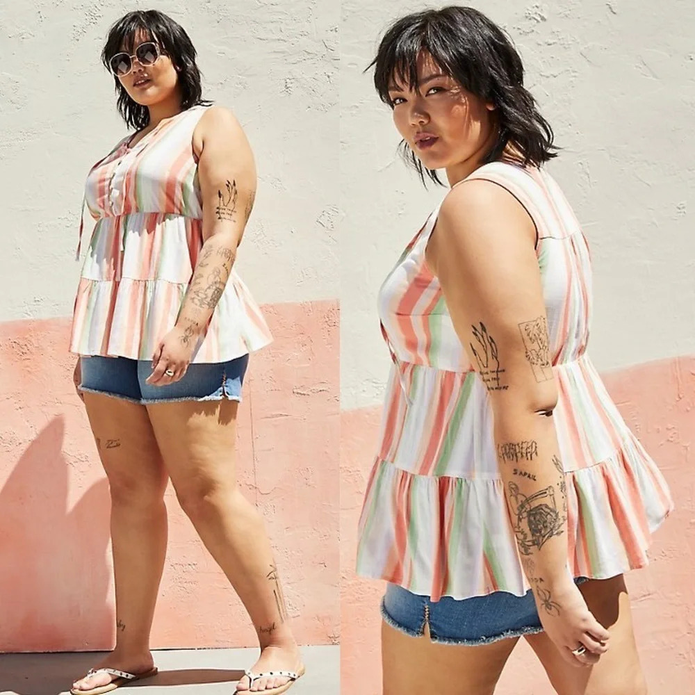 Torrid • TIERED TANK - TEXTURED STRETCH RAYON MULTI STRIPE